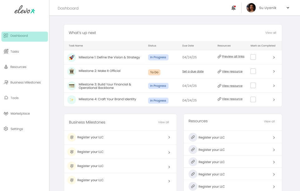 Elevo Dashboard Mockup